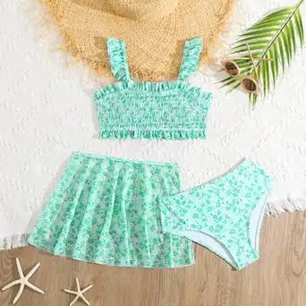 儿童泳衣女童大童分体吊带两件套小清新碎花韩版可爱温泉泳衣批发