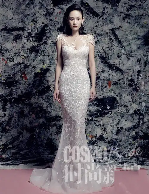 陈乔恩披婚纱登杂志图片 薄纱裹胸展完美曲线