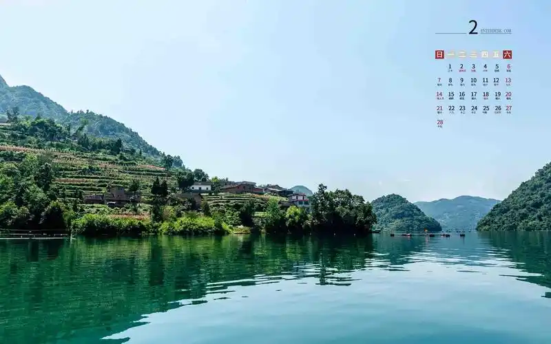 2021年2月唯美长阳清江画廊日历,月历壁纸-回车桌面