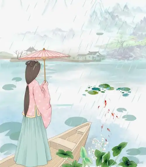 小清新手绘江南烟雨古风插画