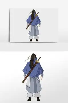 手绘古风侠客背影图片