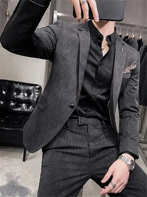 新款潮高级感炸街西装男春秋季商务休闲西服套装男士外套痞优惠券