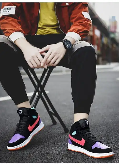 春夏aj高帮学生小闪电空军一号大码板鞋男莆田鞋倒勾防滑耐磨跑鞋aj1