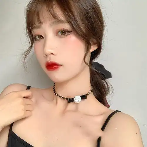 溯悠项圈女小香风山茶花项链黑白百搭项圈气质皮颈链名媛日韩女甜蔷薇