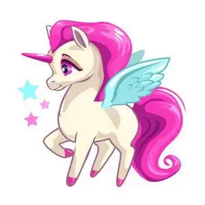 可爱的矢量少女图和有趣的婴儿独角兽在白色背景上照片