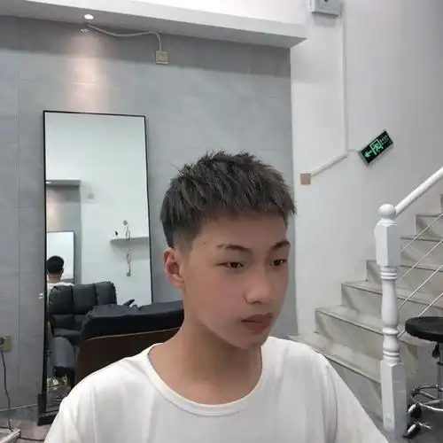 把两边的头发渐层铲短,上面的头发及刘海保留一定的长度,再剪碎一些