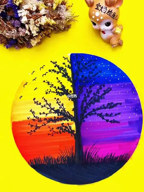 马克笔上色  #白天和黑夜  #风景画  #马克笔手绘  #马克笔绘画