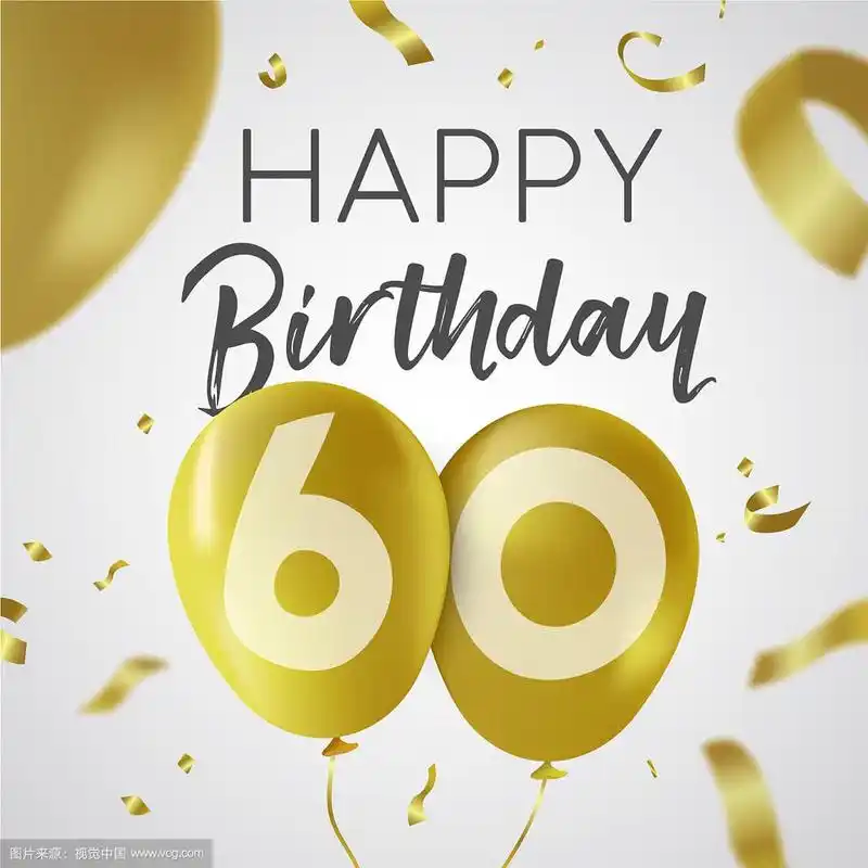 60岁生日快乐,60岁金气球卡