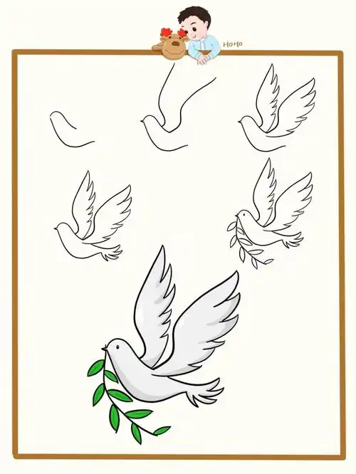 儿童简笔画和平鸟鸽子国庆元素