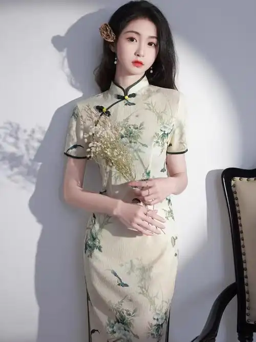 中长款夏新中式国风改良素雅旗袍2024年夏季新款年轻款少女修身长