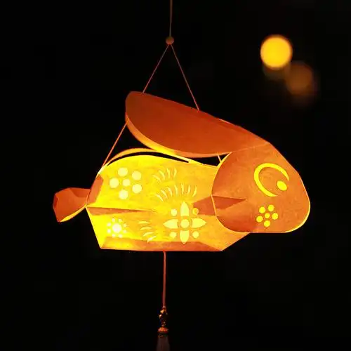 新款中秋节兔子儿童手提小花灯笼发光diy手工兔子灯