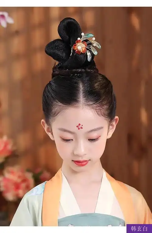 韩玄白 儿童飞天假发汉服造型头饰套装古装发包唐风明宋发髻可爱日常
