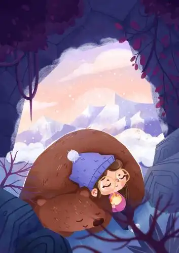 熊在山洞里冬眠 冬天