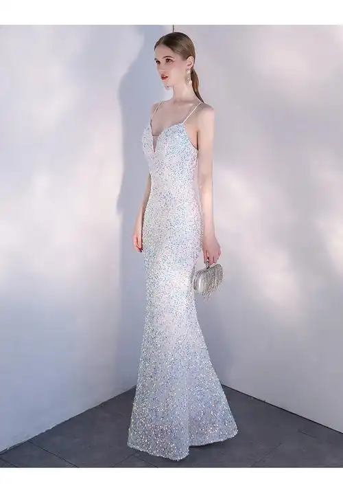 黄花地性感晚礼裙夏季吊带晚礼服裙女宴会气质轻奢小众高端名媛主持人