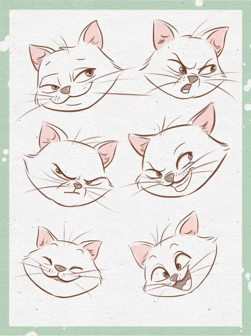 ipad画画/左滑查看猫咪表情简笔画绘画教程 1,用简单的形状概括猫咪