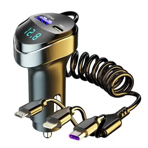 车载手机充电器240w超级快充自带一拖三线多功能汽车点烟器闪充口