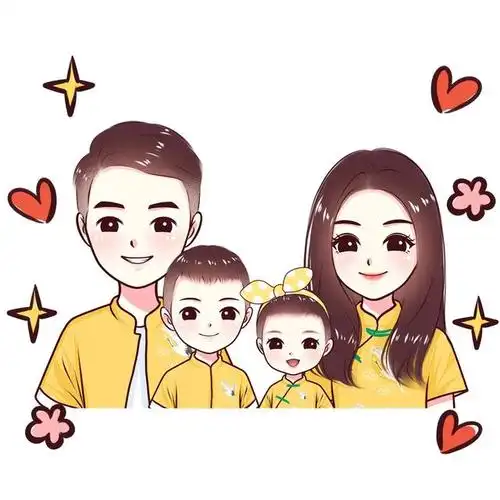 一家四口的仪式感,卡通手绘头像,记录温情时刻