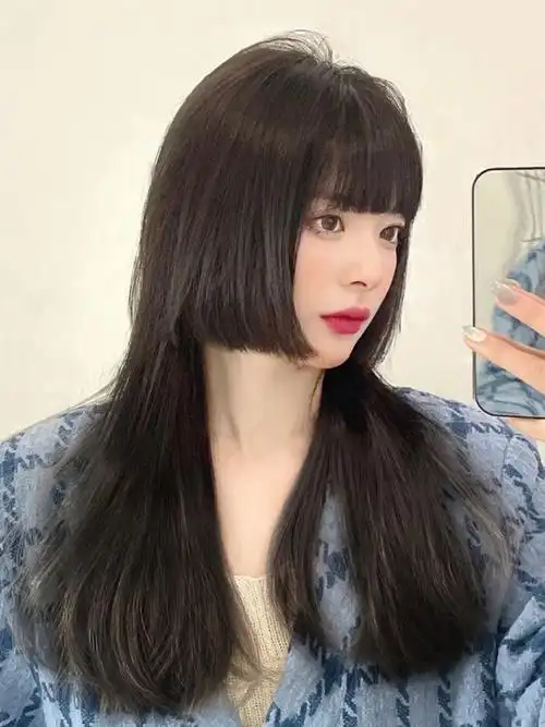 伪娘cd发式姬发黑色修脸cos长发长直公主日常整顶假发