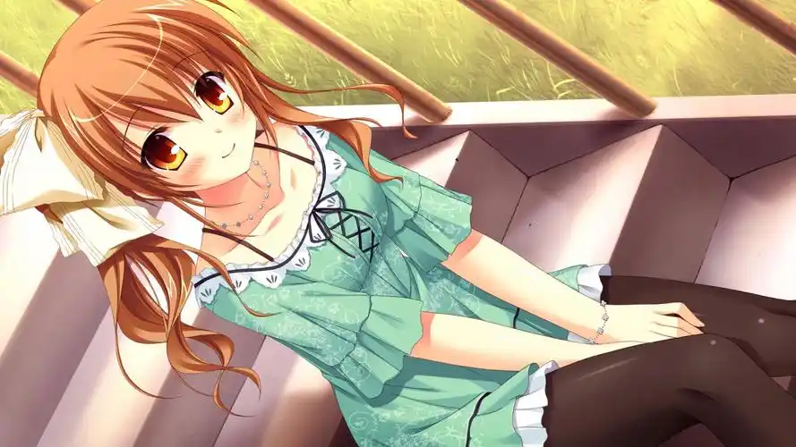 日本动漫可爱女生,阶梯,风景,桌面壁纸