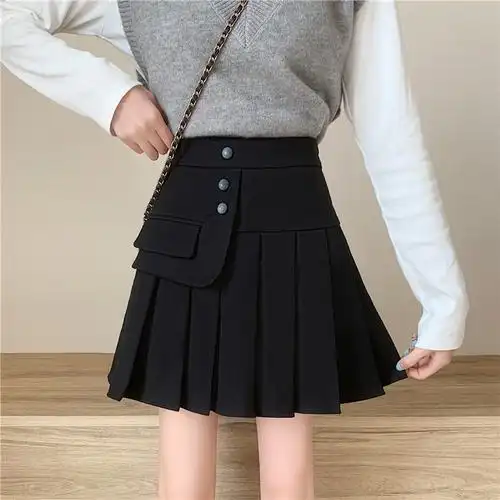 实拍实价冬季毛呢半身裙女韩版显廋百搭设计感不规则百褶短裙