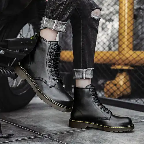 马丁靴男高帮工装靴军靴黑色鳄鱼纹中帮靴子潮鞋冬季男鞋棉鞋1460