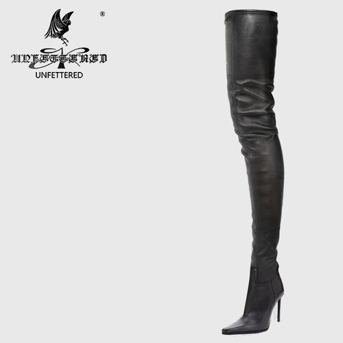 unfettered定制新款尖头高跟超长过膝靴80cm大腿靴子过膝长靴女鞋