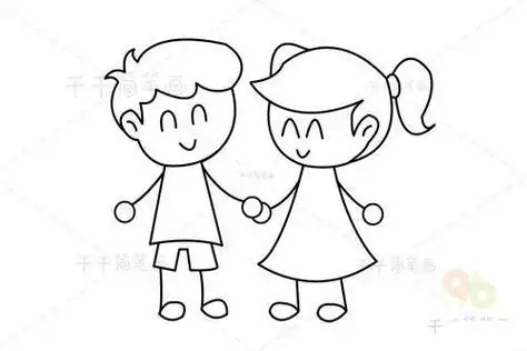 男孩女孩有爱简笔画