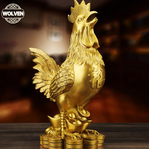 元宝公鸡家居客厅十二生肖鸡吉祥物装饰工艺品 金色铜鸡【高约15cm】