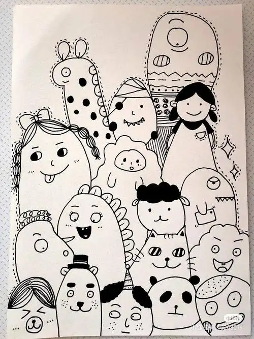 简笔画黑白 线描 小房子线描房子线描马克笔创意手绘蘑菇上的小别墅