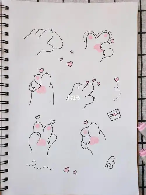 手帐猫爪比心简笔画
