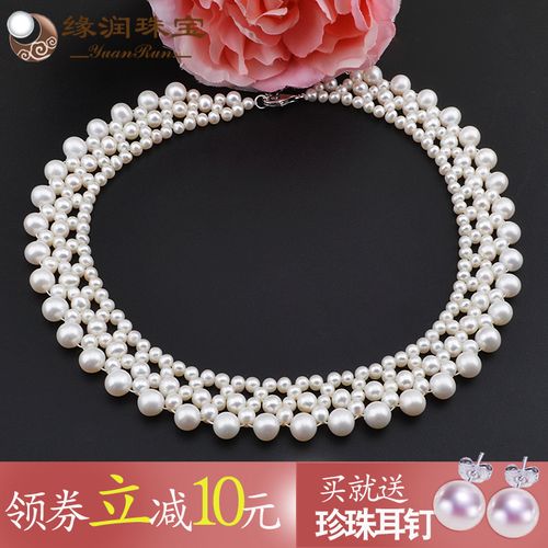 手工编织淡水珍珠项链天然强光近圆925银扣多层珍珠锁骨链女时尚