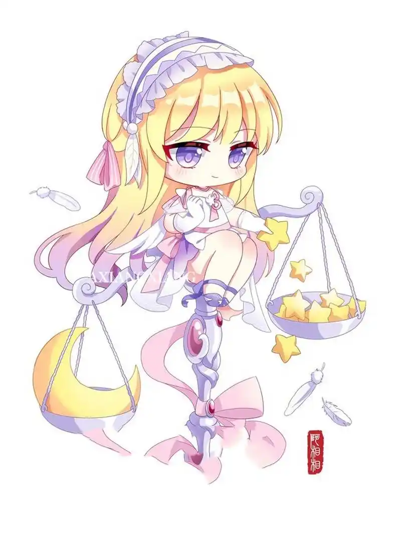 十二星座q版拟人天秤座绘画插画原创分享 周末到了!