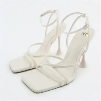 zara高跟鞋zara2022夏季新款女鞋白色高跟系带凉鞋女细跟一字带凉鞋女