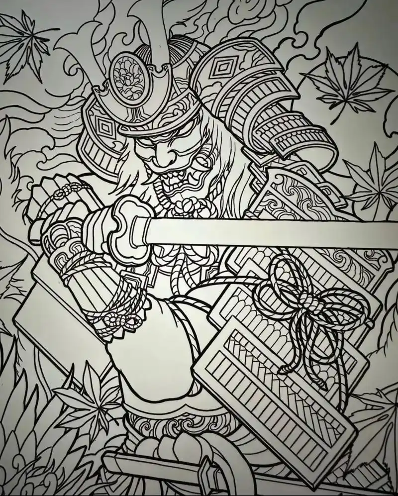 满背鬼武士 #手稿分享 #我是一个纹身师 #纹身图案手稿 # - 抖音