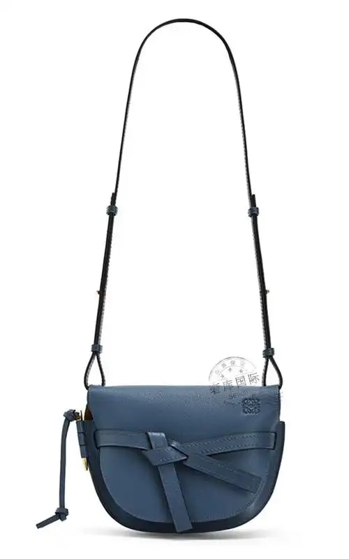 罗意威(loewe)女包柔软牛皮gate系列手袋单肩斜跨马鞍包 蓝色32112t20