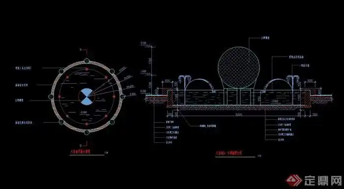 现代园林景观详细水池cad施工图
