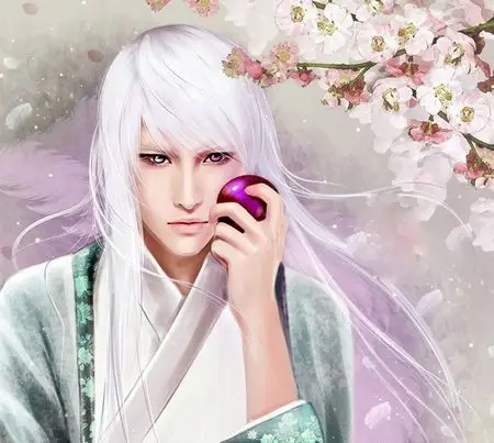 求古风黑衣白发美男高清壁纸 眼睛是一只血色一只紫色