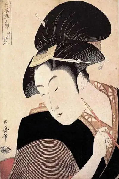 22日在法国巴黎举行的一个拍卖会上,日本江户时代浮世绘画家喜多川歌