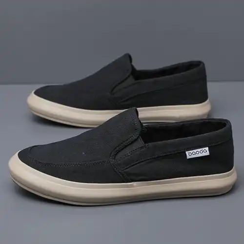 新款男一脚蹬透气潮鞋帆布鞋2024春季布鞋百搭套脚厚底板鞋潮鞋男