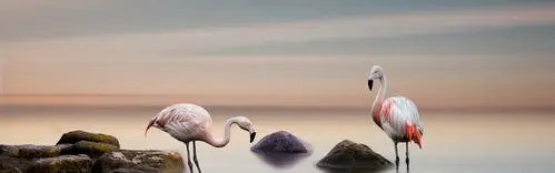 火烈鸟,鸟,湖,石头 壁纸 - 3840x1200 双屏全景