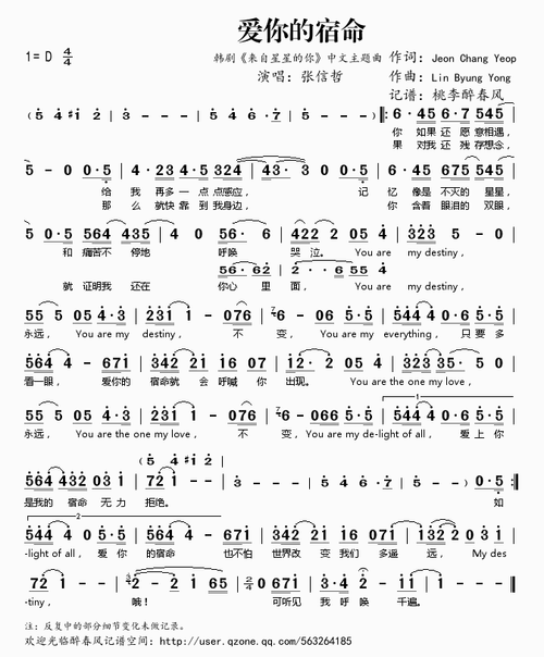 爱你的宿命(韩剧《来自星星的你》中文主题曲)_简谱_搜谱网
