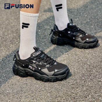 fila fusion斐乐潮牌官方猫爪鞋老爹鞋运动鞋女蔡徐坤力荐黑色38