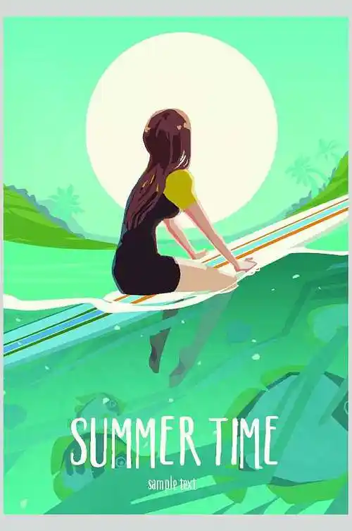 少女背影创意高端夏季游泳矢量素材