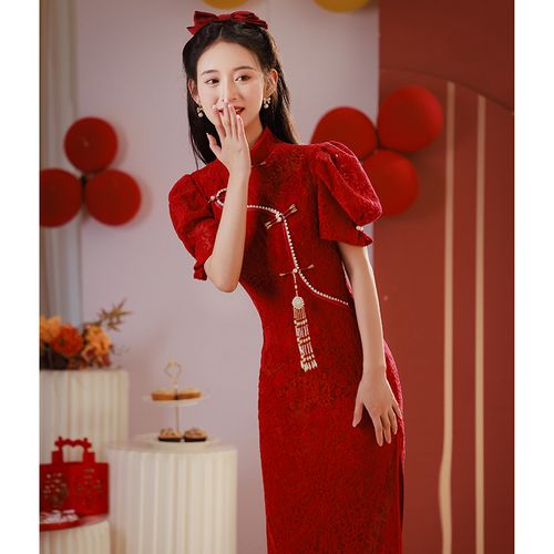 新中式结婚新款2022小个子裙女回礼服结婚礼订婚红色礼服