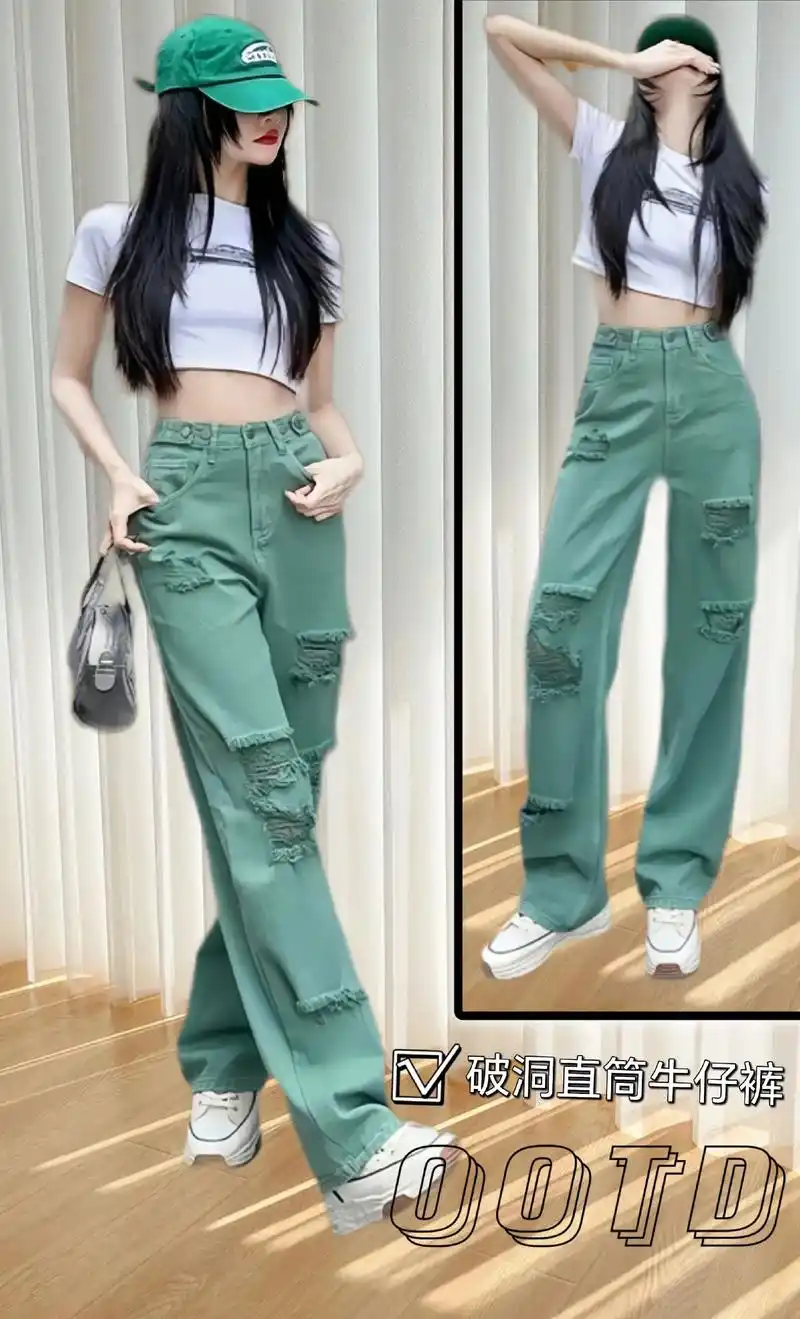 姐妹们,这款破洞牛仔裤非常的有个性,潮酷,今年的新款