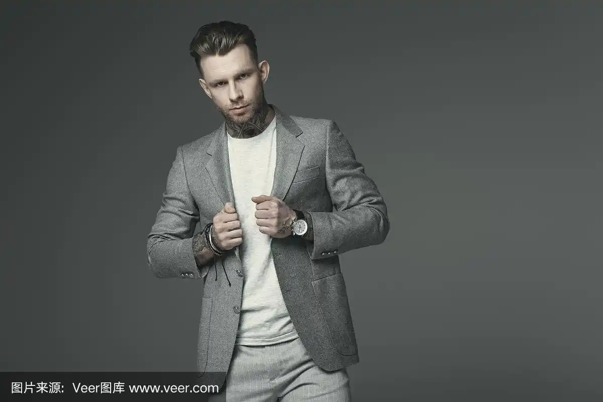 套装,男商人,分离着色,灰发,高雅
