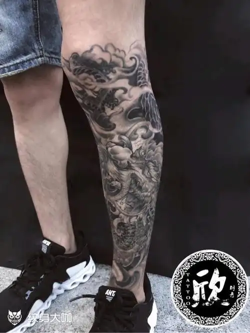 小腿龙_纹身图案手稿图片_一欣的纹身作品集