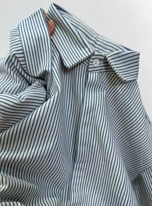 黑白条纹纯棉长袖衬衫2024早秋新款美式oversize衬衣