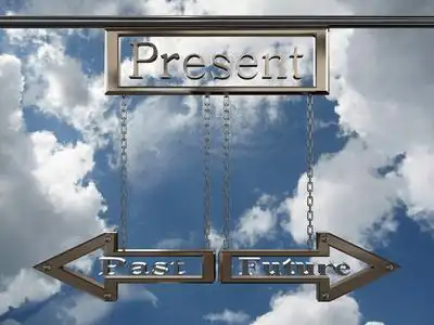 过去 现在和未来对天空的指针.3d照片