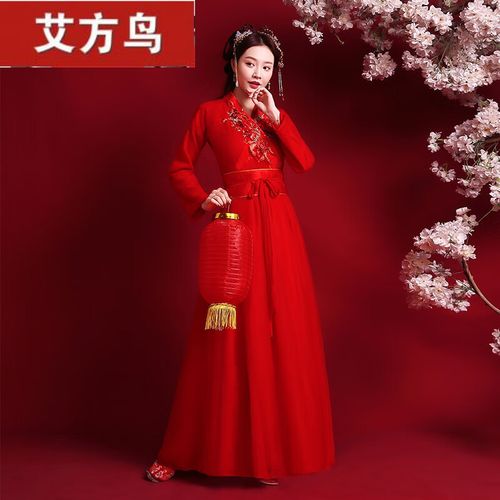 艾方鸟(aifangniao)红色古装中式大合唱民族古筝舞蹈表演演出服古风